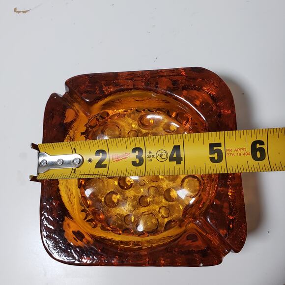 Vintage‎ Square Bubble Glass Shallow Ashtray Honey Gold MCM Retro Decor Cigars - Picture 3 of 4